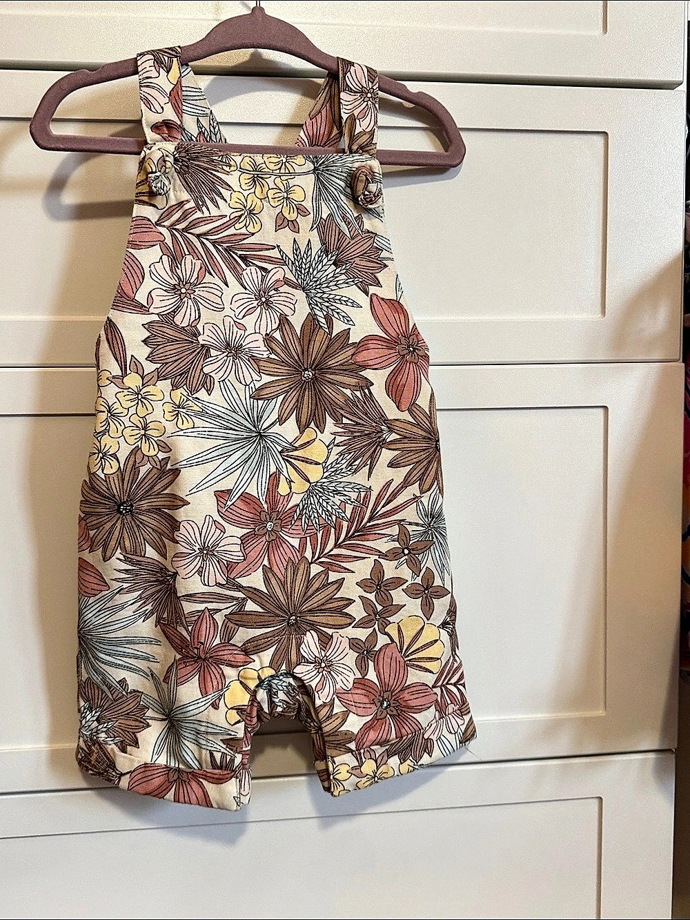 Janie and Jack Floral Canvas Overalls Floral Romper Cream & Multi 6-12 Months